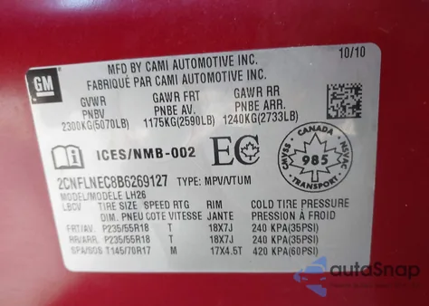 2011 Chevrolet Equinox 2Lt z USA, uszkodzony, nr VIN 2CNFLNEC8B6269127